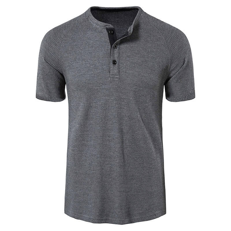 Gray short sleeves breathable men's t-shirt with button collar, perfect for sports fashion and activewear - SF1078